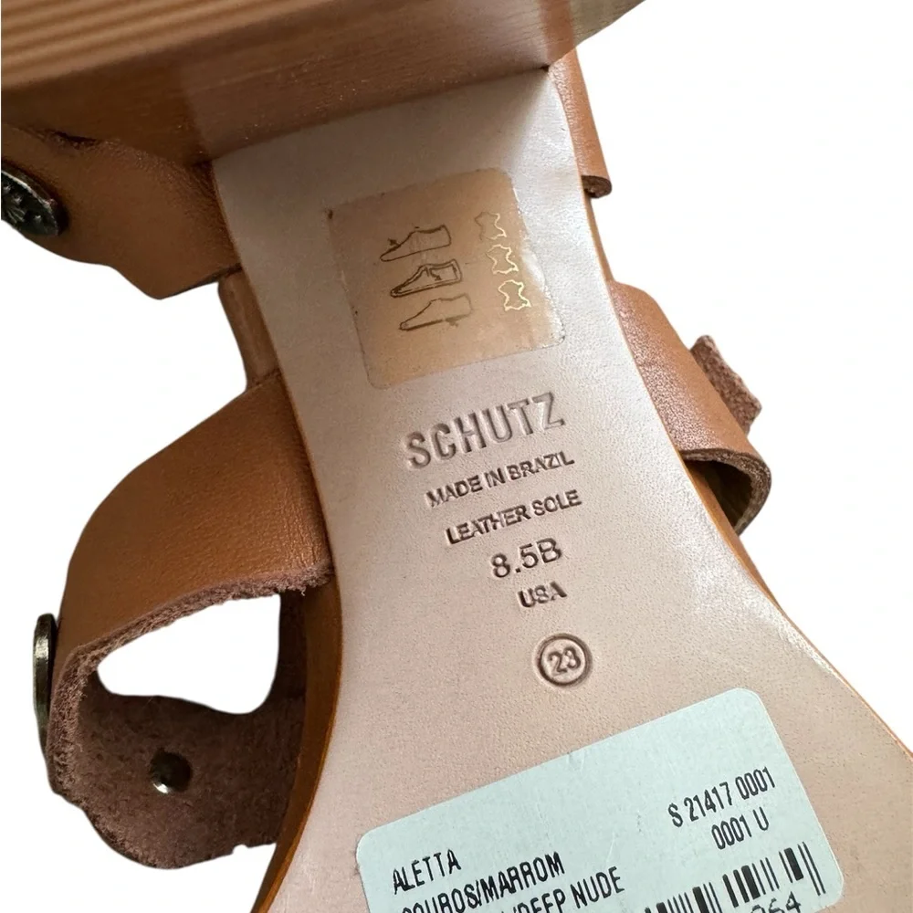 Schutz Aletta Tan Gladiator Leather Studded Block Heel Sandals 8.5